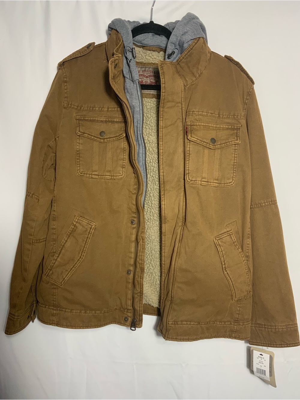 Levi’s Brown Hooded Sherpa-Trim Field Jacket with Gray Hood